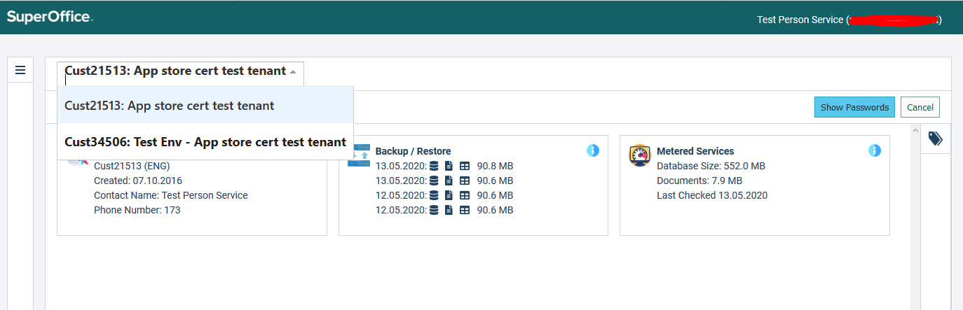 OC select tenant -screenshot