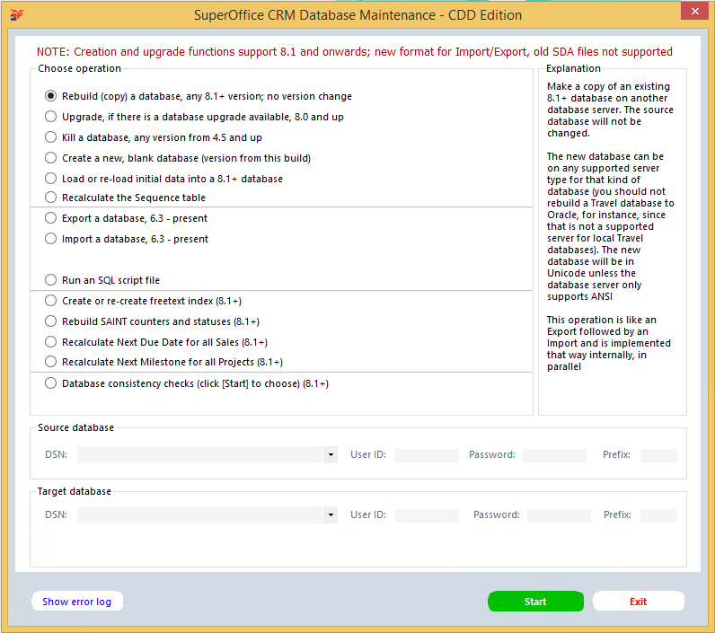 Database maintenance client  -screenshot