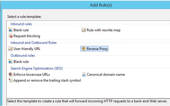 Add reverse proxy rule -screenshot