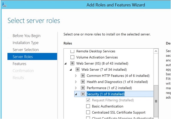 Add roles and features wizard -screenshot