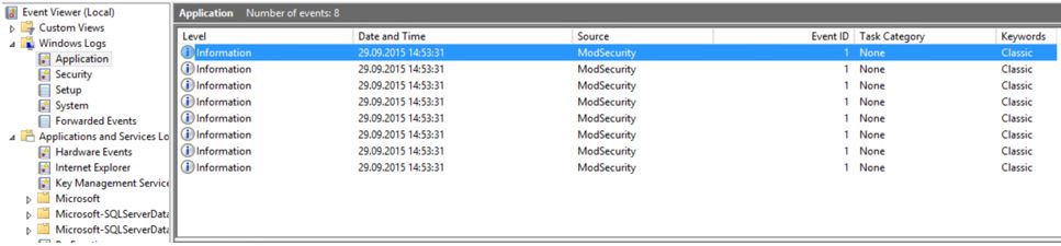 Event viewer information -screenshot
