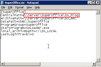 SuperOffice-ini_centralpath -screenshot