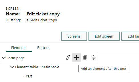 Screen capture of add element button