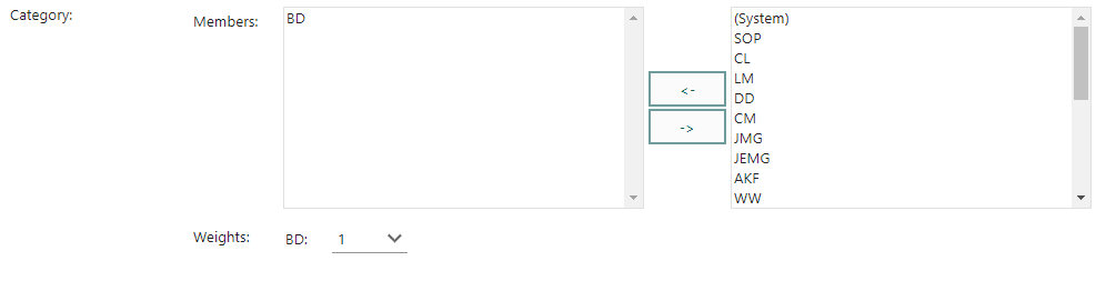 Screen capture of category membership element