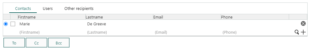 Screen capture of contact and recipients element