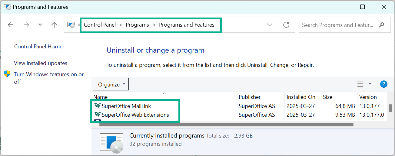 SuperOffice ribbon in Outlook -screenshot