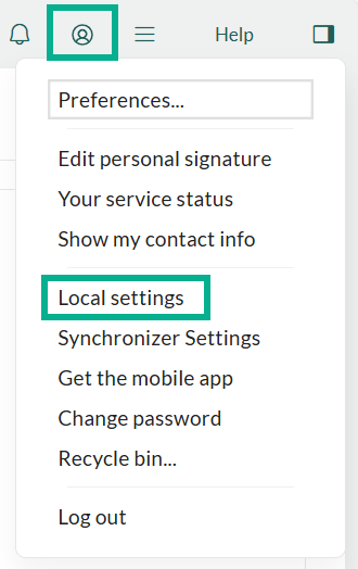 Personal settings menu in SuperOffice CRM -screenshot