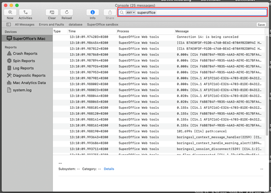 WebTools for Mac log file -screenshot