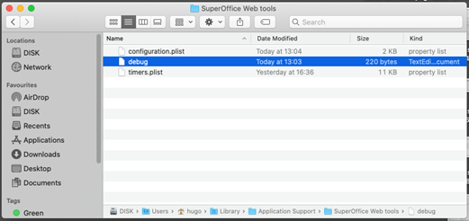 WebTools for Mac log file -screenshot