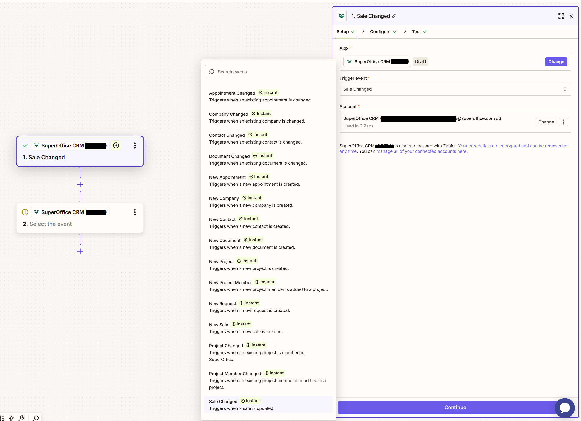 Select SuperOffice CRM Trigger -screenshot