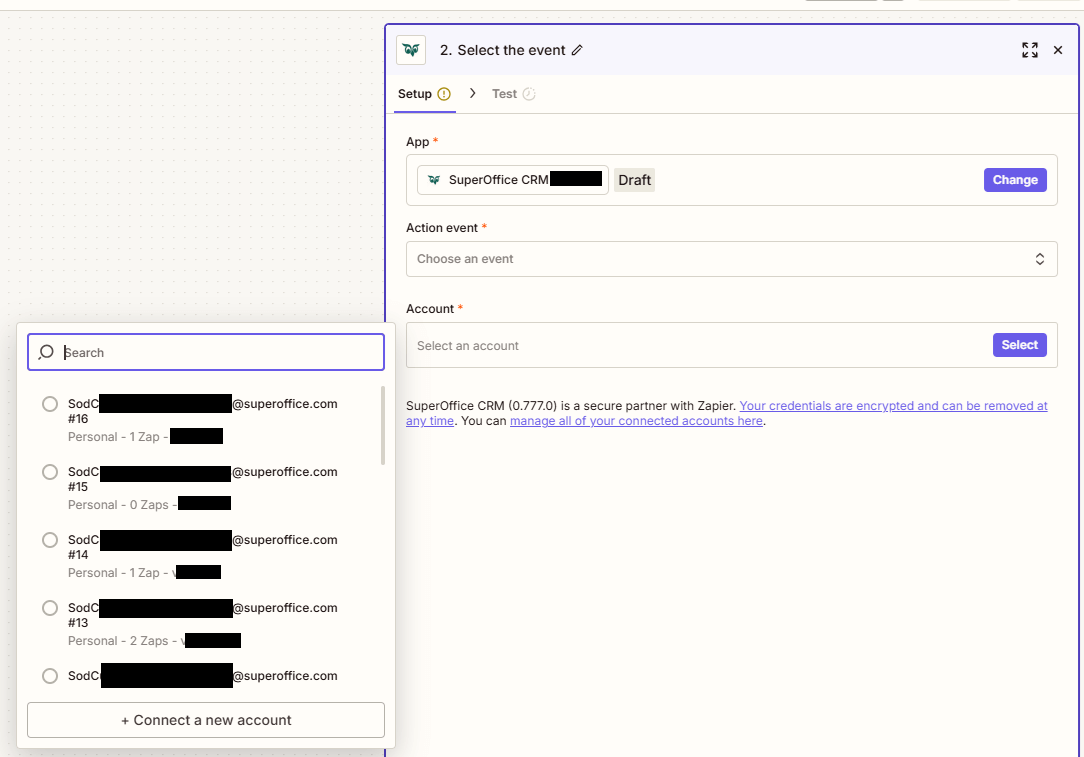 Select SuperOffice CRM Account -screenshot