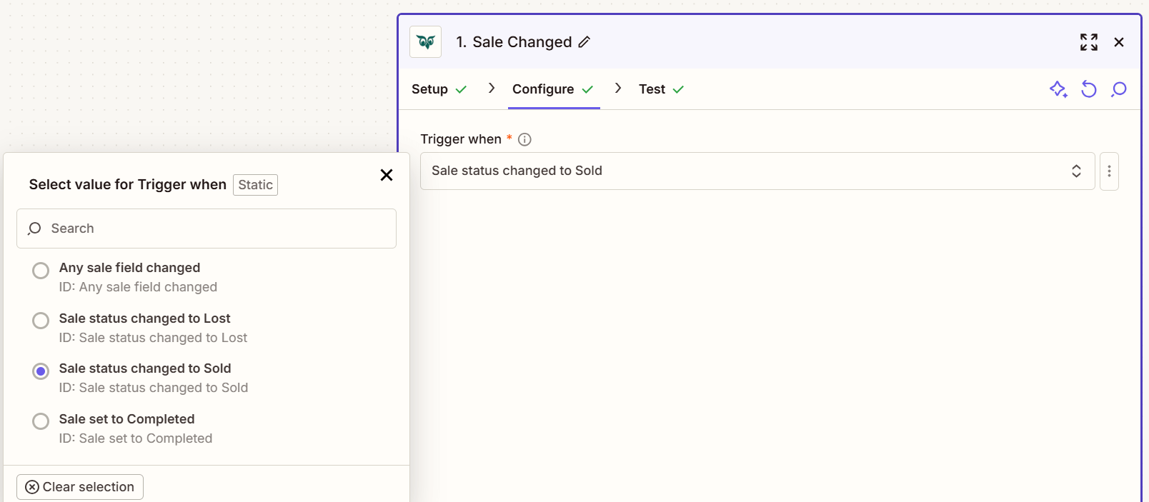 Set up SuperOffice CRM sale -screenshot