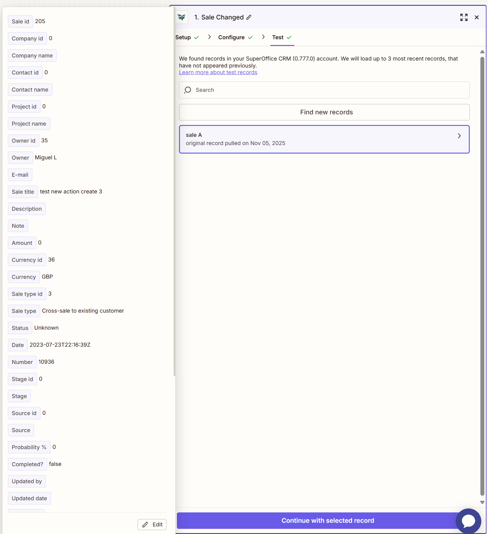 Selected record details -screenshot