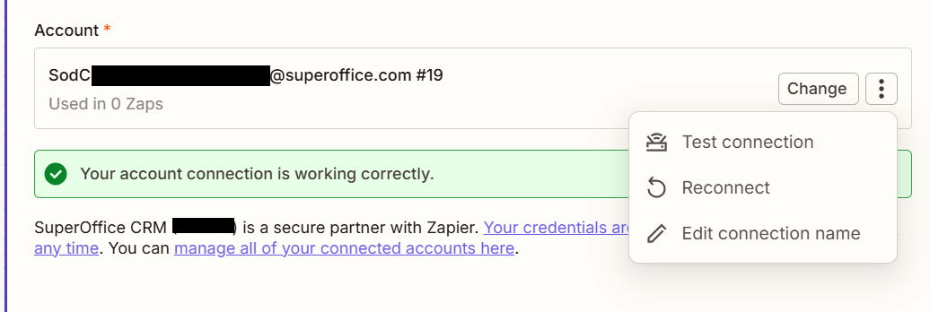 Zapier: verify connection -screenshot