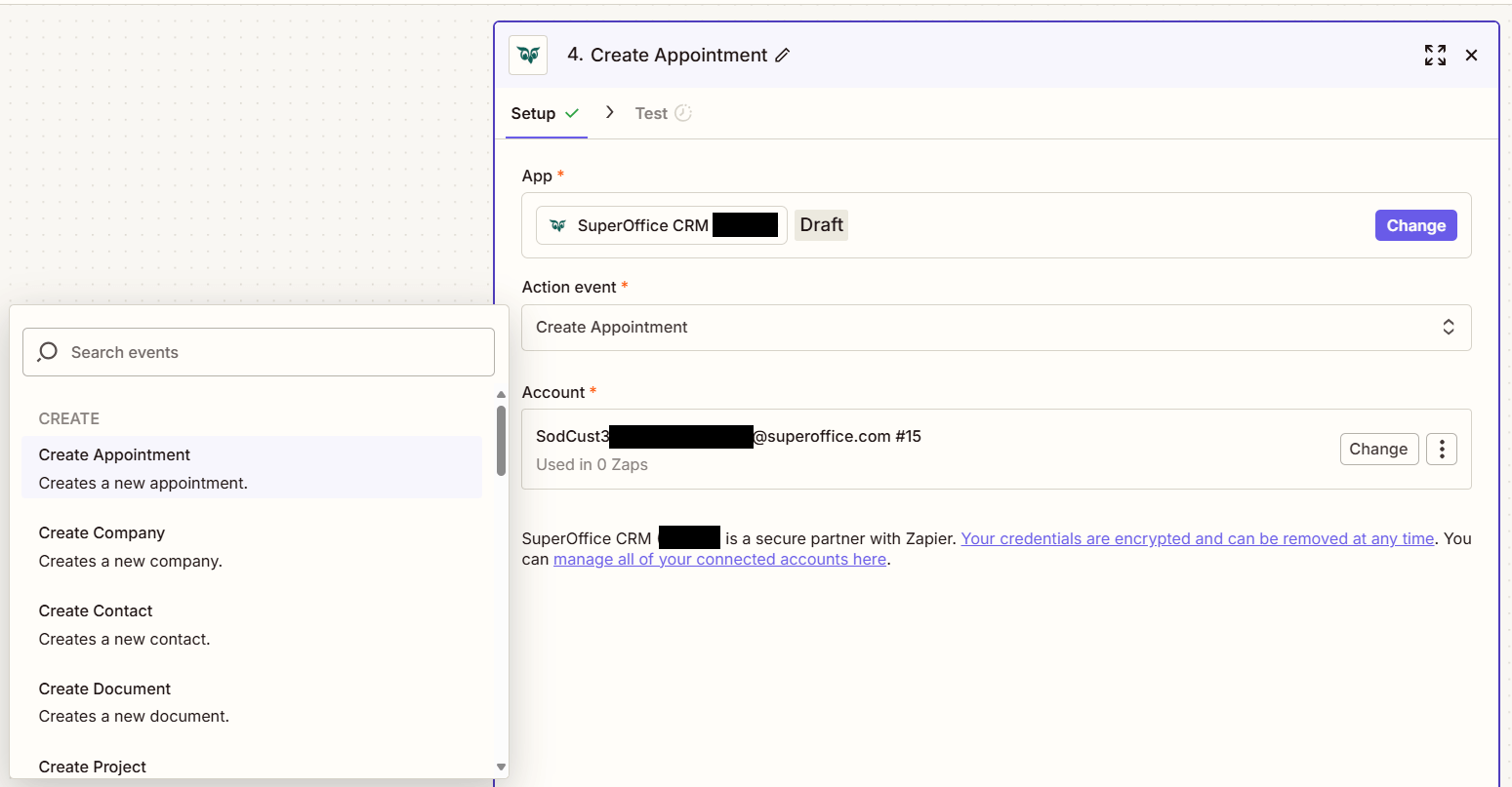 Set up an action -screenshot