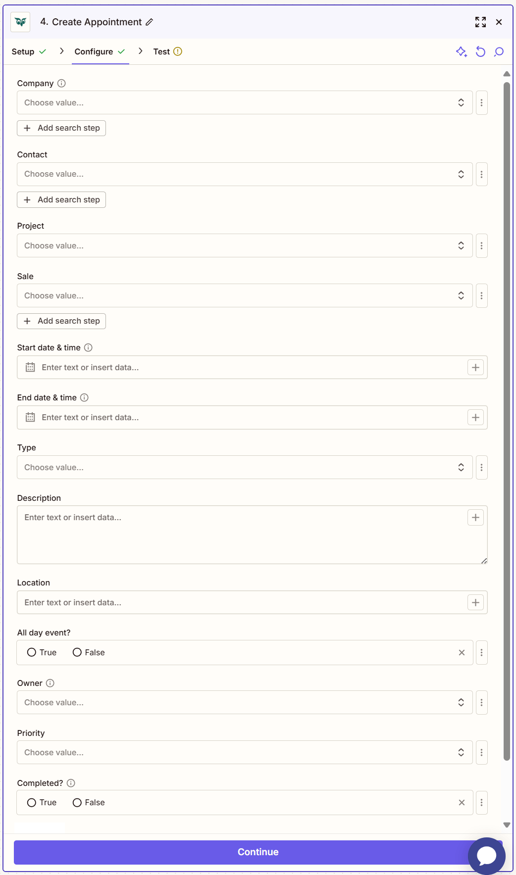 Fill out an action -screenshot