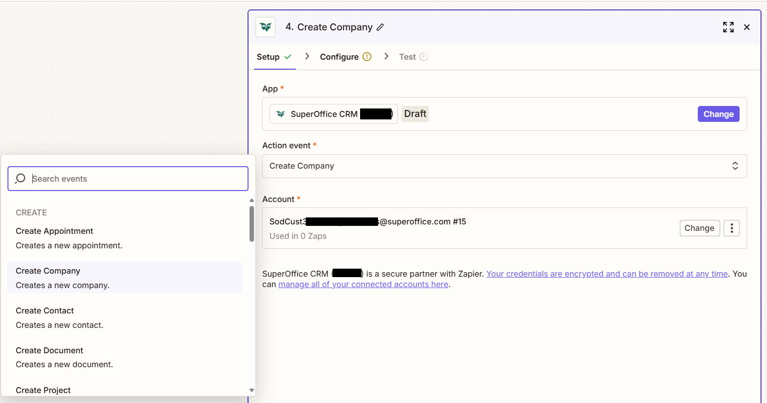 Set up an action -screenshot
