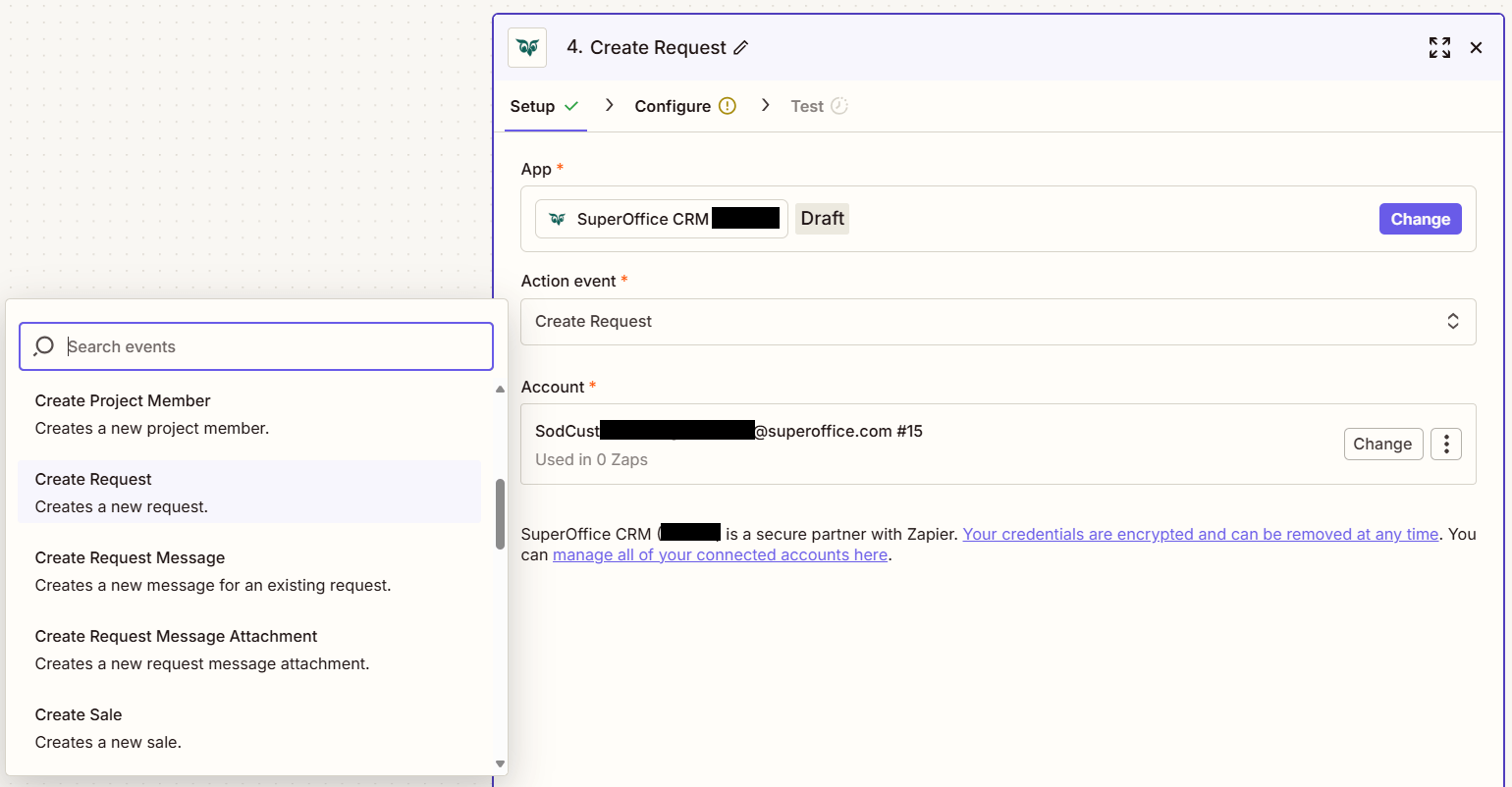 Set up an action -screenshot