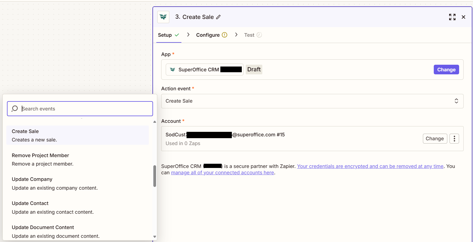 Set up an action -screenshot
