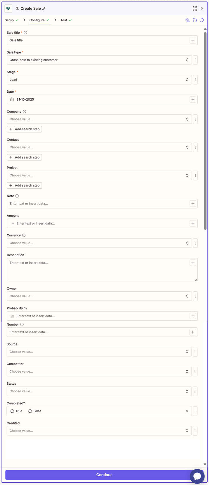 Fill out your action -screenshot