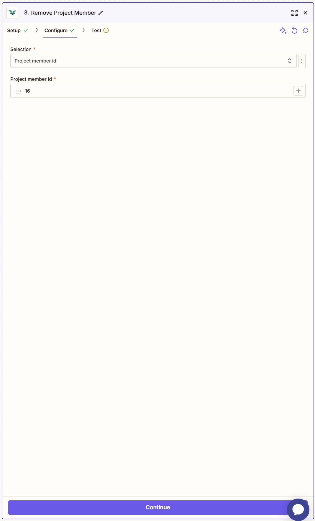 Fill out your Project member id action -screenshot