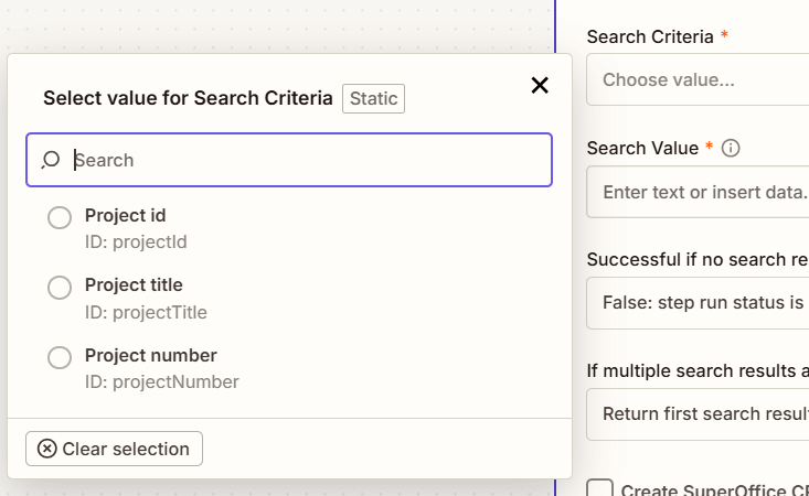 Choose your search criteria -screenshot
