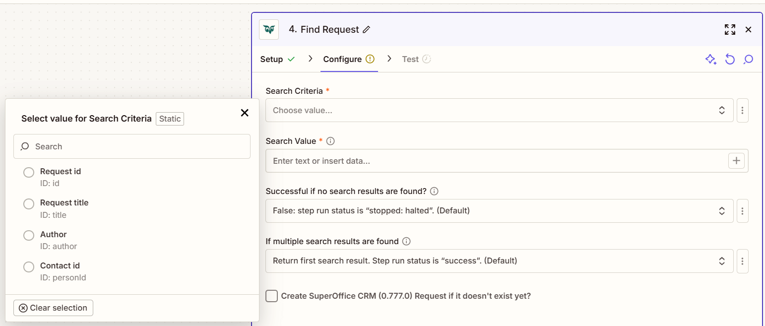 Choose your search criteria -screenshot
