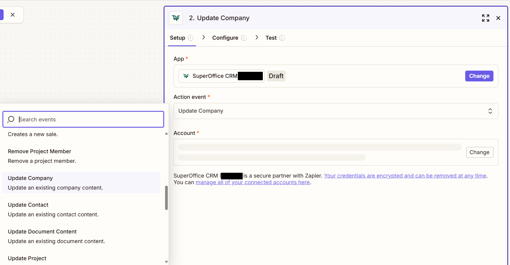 Set up an action -screenshot