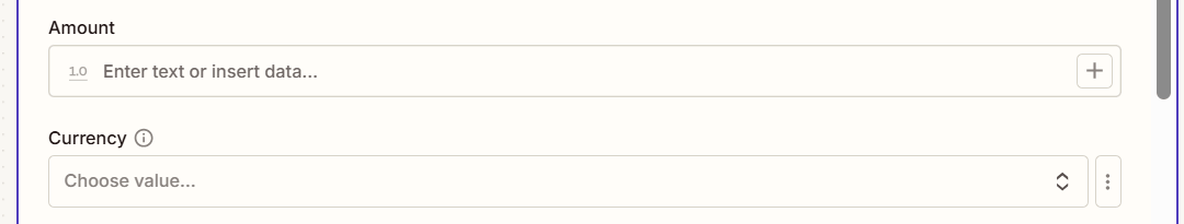 Zapier: currency field -screenshot