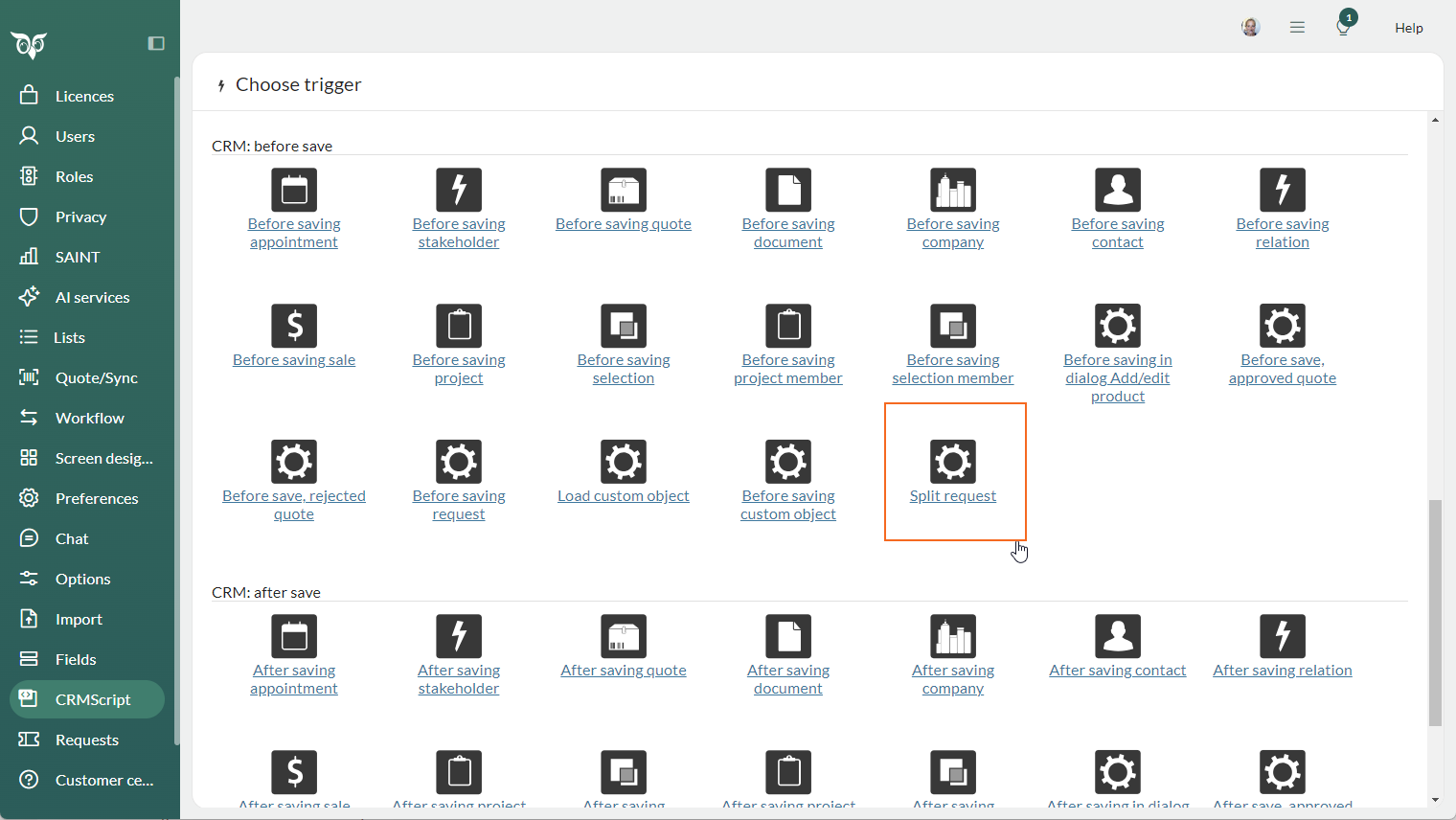 Admin CRMScript - Trigger with split request -screenshot