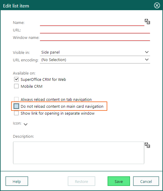 Settings and maintenance - Lists - Web panel settings for reload -screenshot