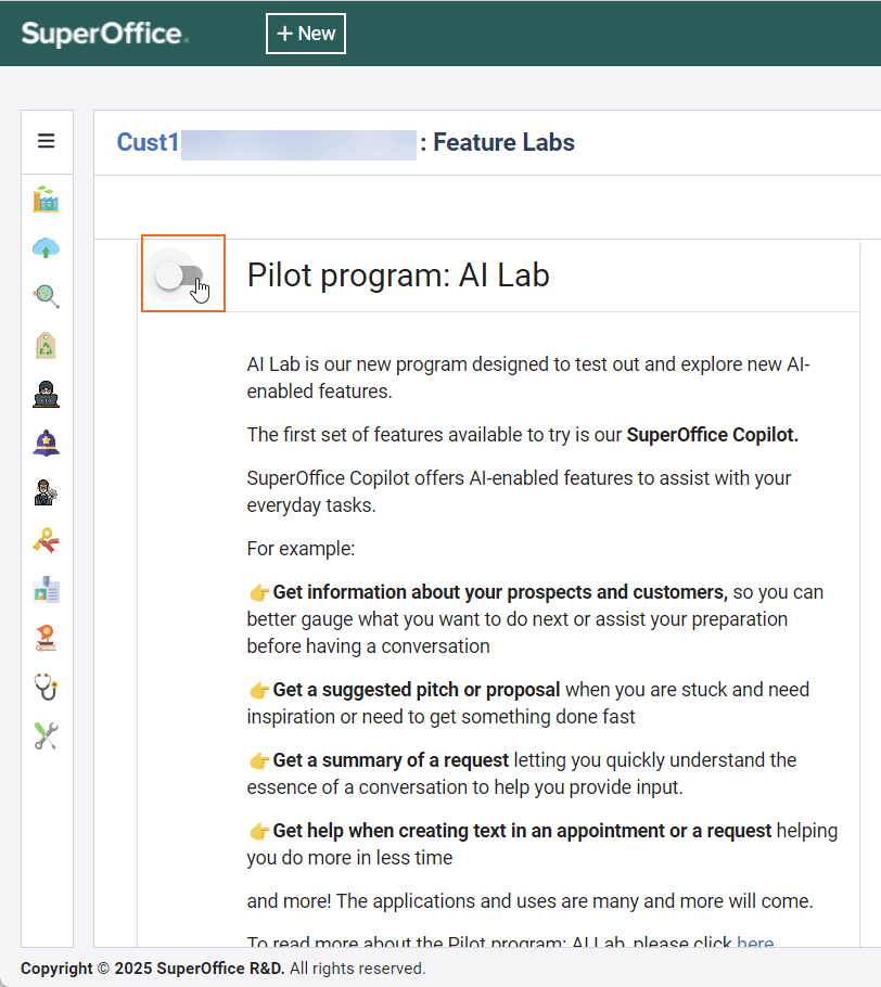 Admin OC - Feature labs overview -screenshot