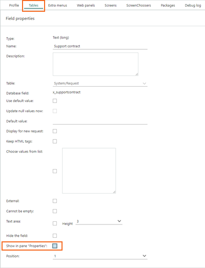 System design - Creating new field gives option to show in Properties panel -screenshot