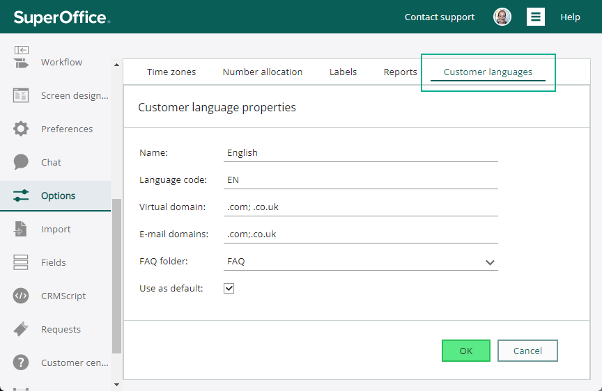 You can set up a new language in the Customer language properties dialog -screenshot