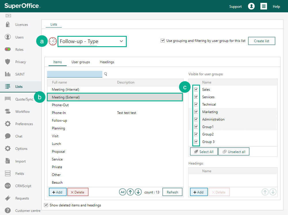 Select preference level group for follow-up -screenshot