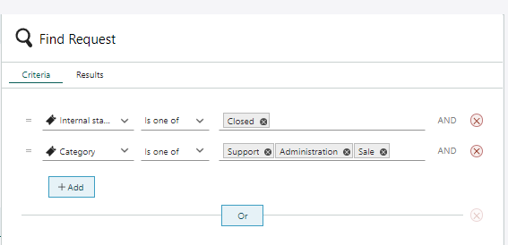 Request selection criteria -screenshot