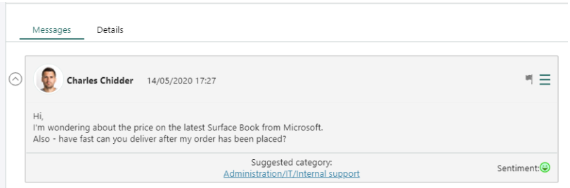 Suggested category in a request -screenshot
