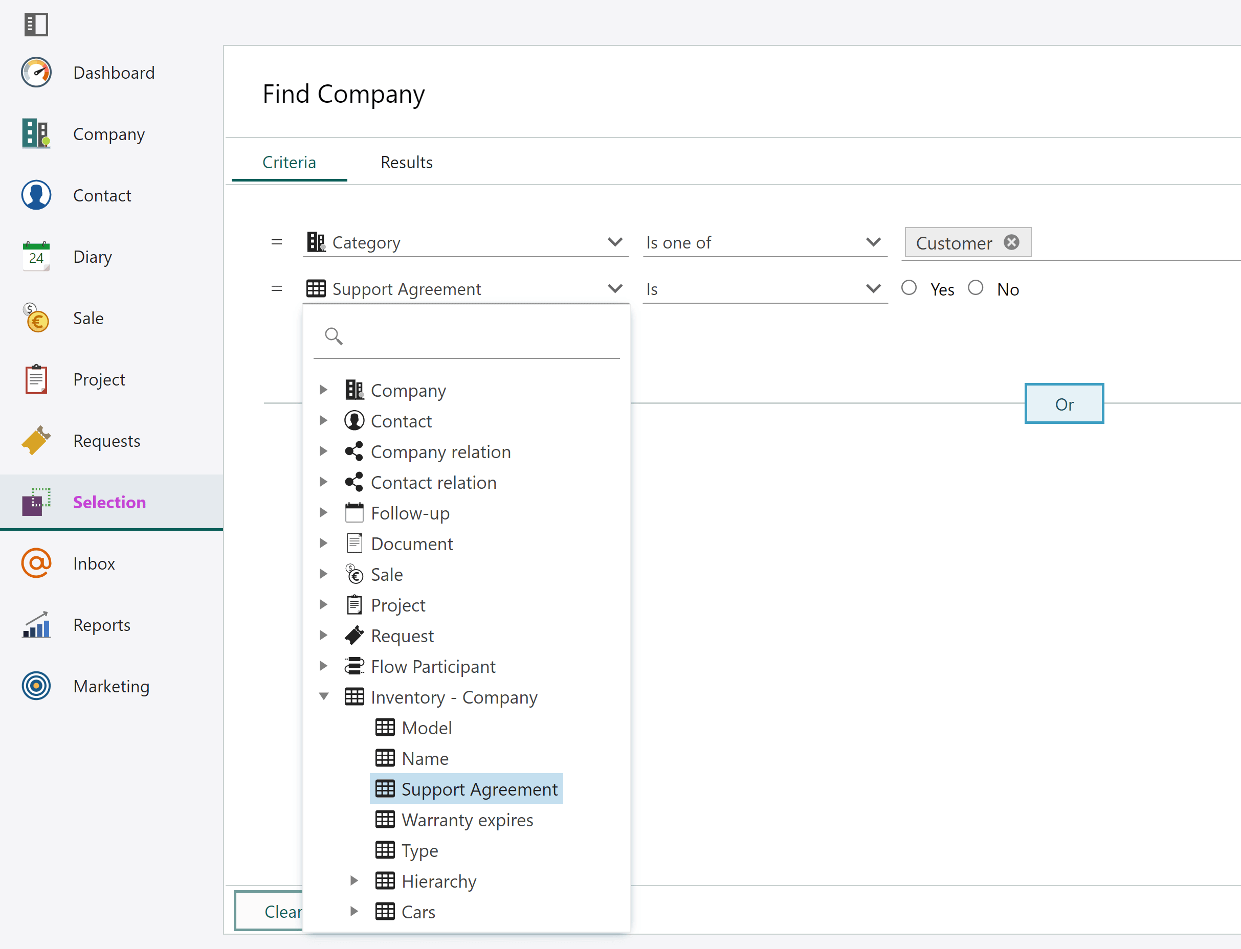 Custom object as search criteria -screenshot