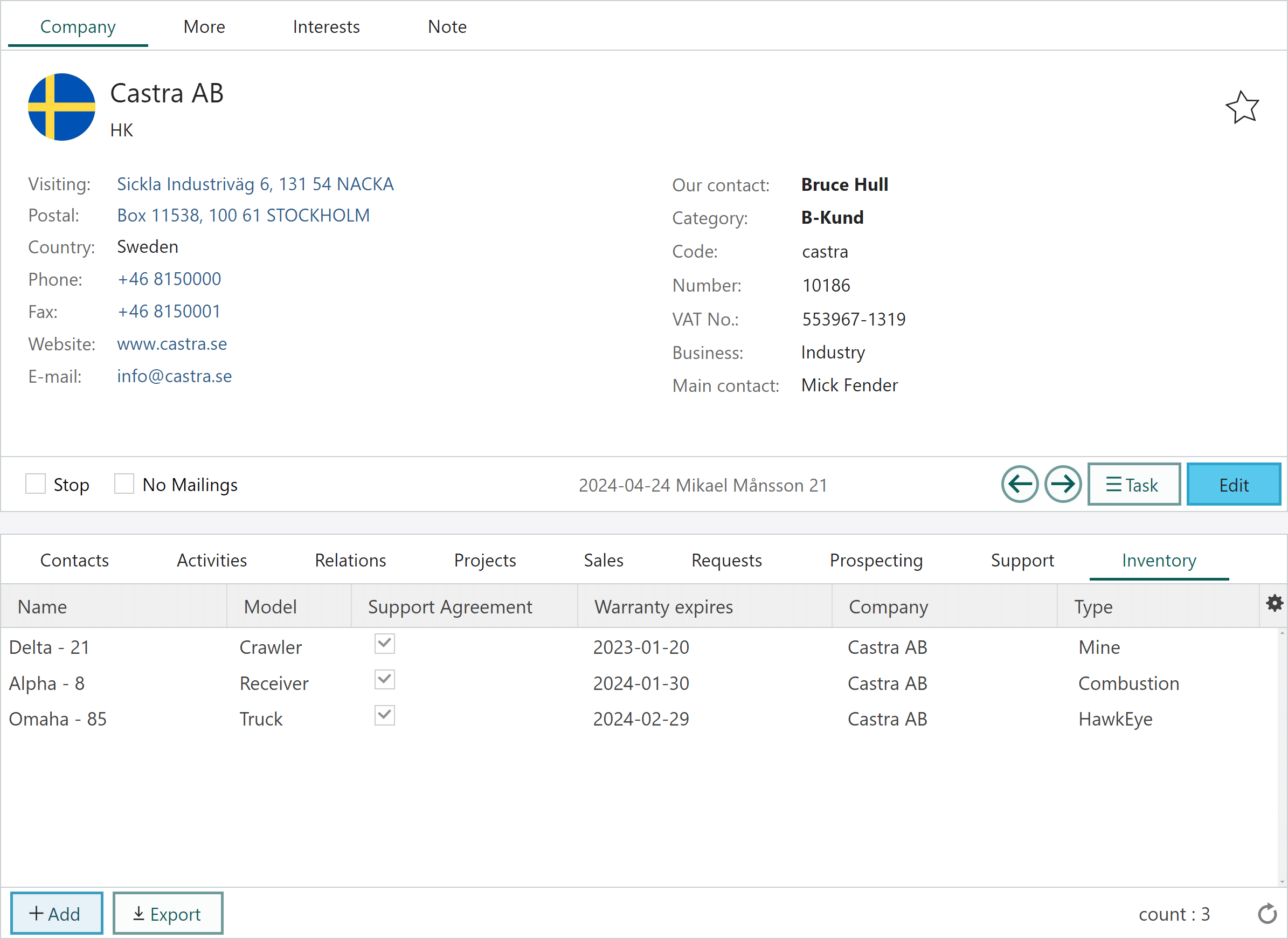 Section tab with extra field relation -screenshot