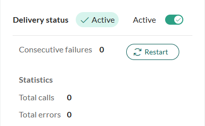 Delivery status shown beneath the Active toggle after saving -screenshot