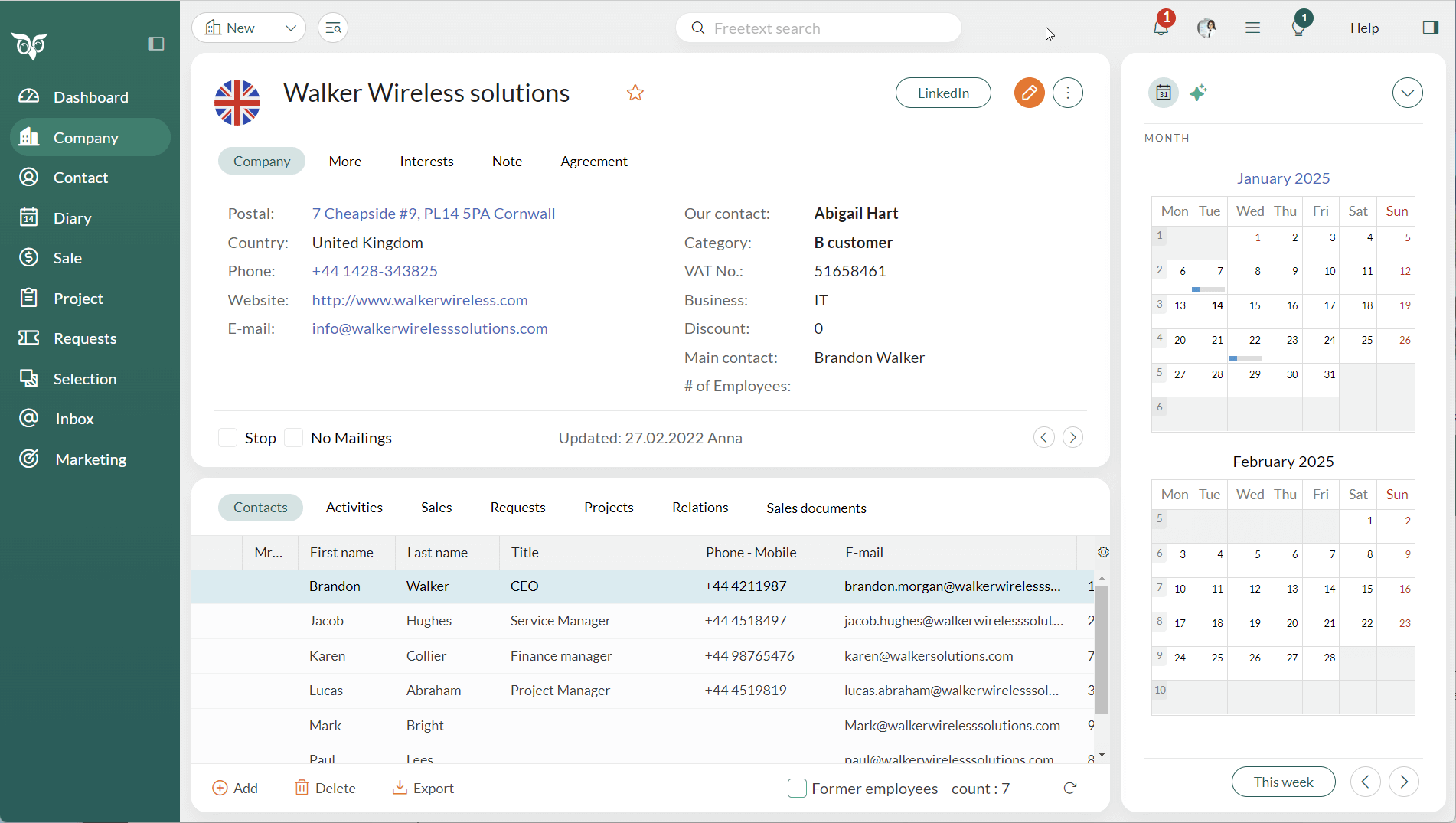 SuperOffice CRM - New UI with the company main screen -screenshot