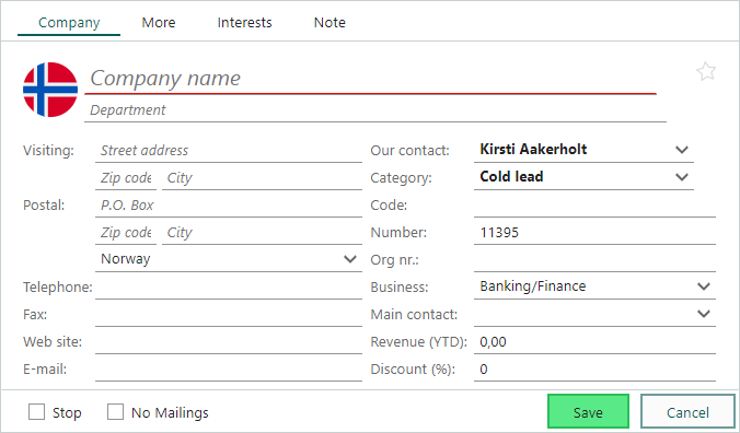 Empty company card -screenshot