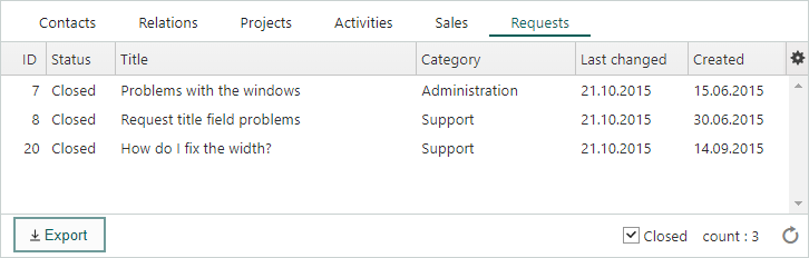 Requests section in company -screenshot