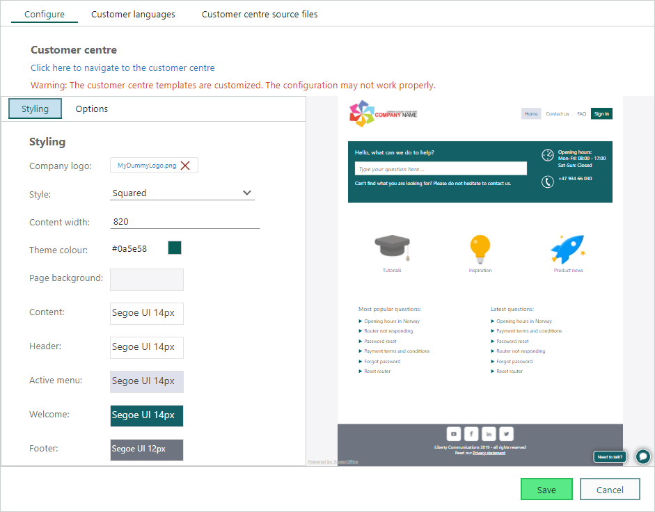 Preview your customer center pages -screenshot