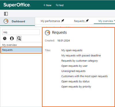 Dashboard - Search for "request" -screenshot