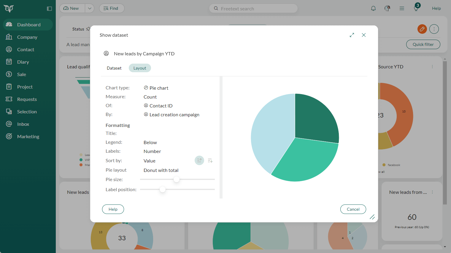 Dashboard tile in view mode can see details of chart type in layout tab -screenshot