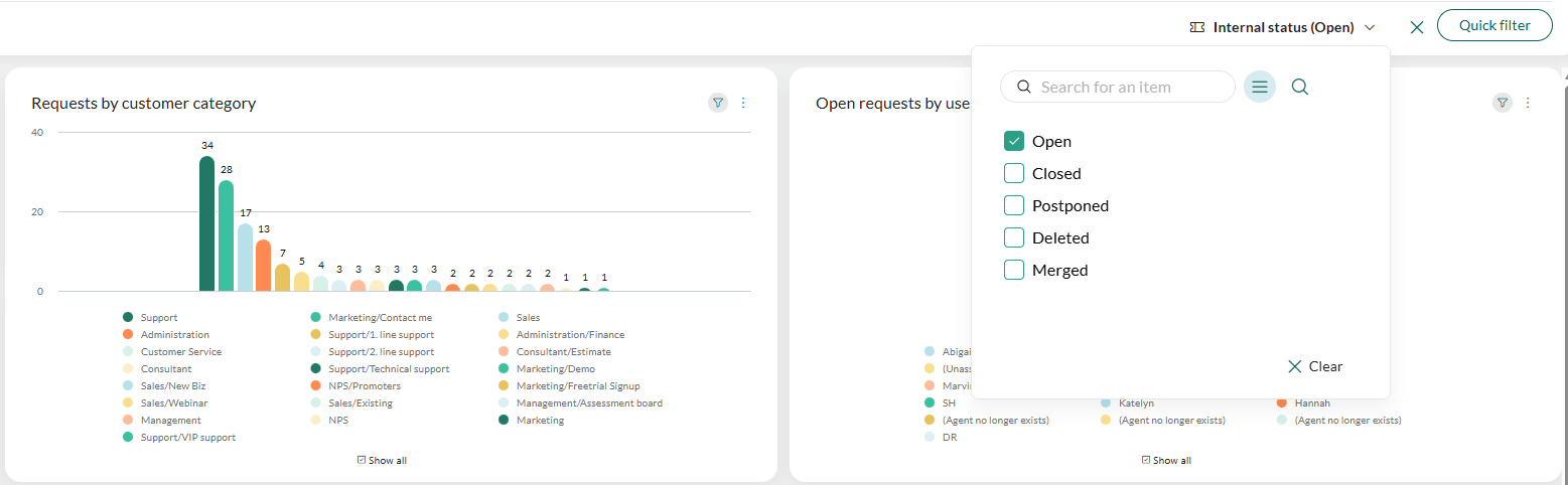 Quick filter dropdown with checkboxes for status values -screenshot