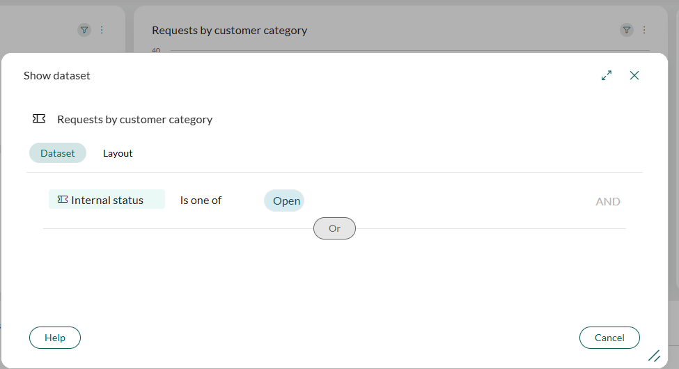 Dataset view showing the criteria used to generate the dashboard tile -screenshot