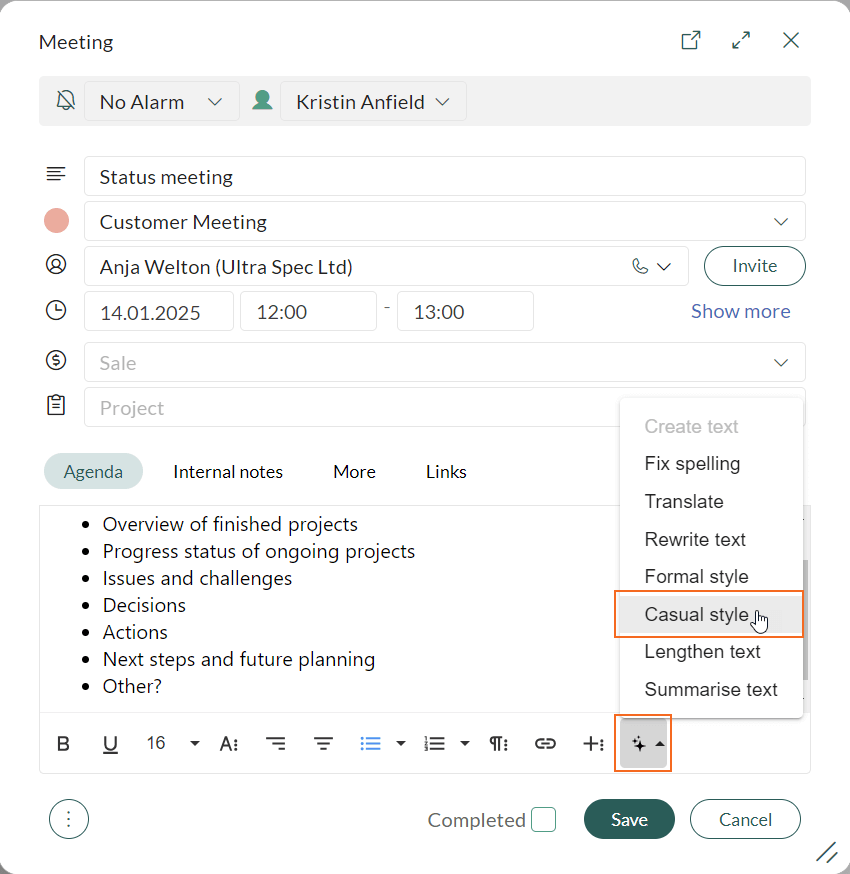 AI text options - Use AI on formatted text -screenshot