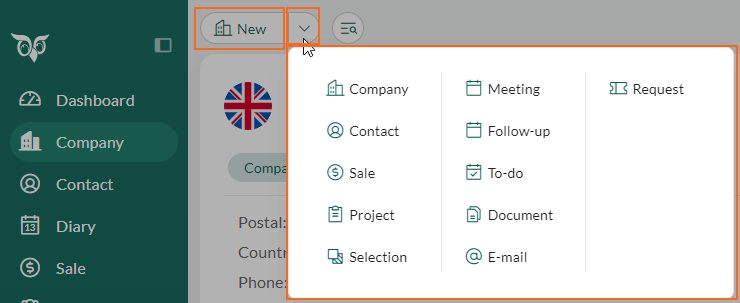 Top bar - New button split -screenshot